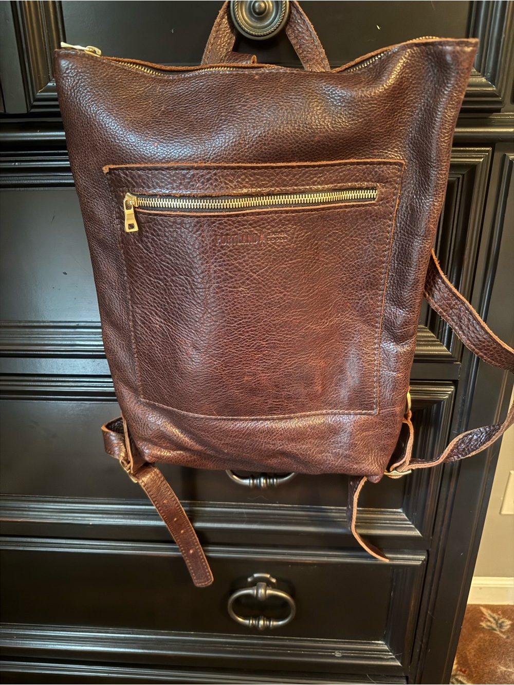 Portland Leather Brown Leather Backpack with Front Zip Pocket